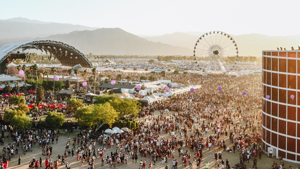 Luxury limo arriving at Coachella festival entrance